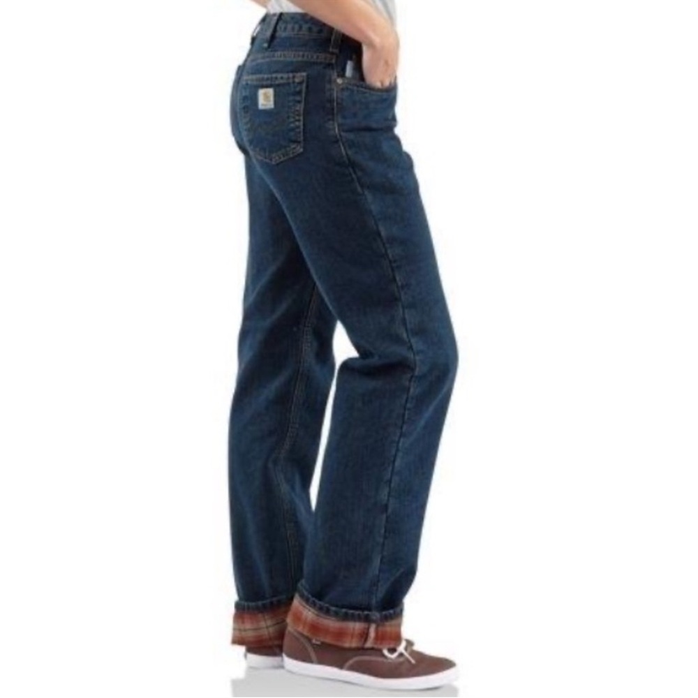 Carhartt Women's Original Fit Straight Leg Jeans Lined Plaid Flannel Outdoor